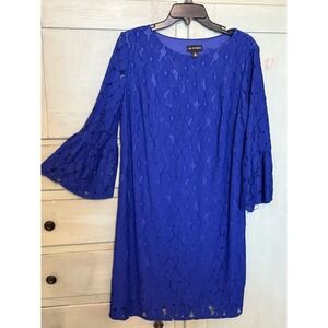 I.N. Studio Women's Dress, Bell Sleeve, Size 12, Blue, Crochet Style, Lined Body